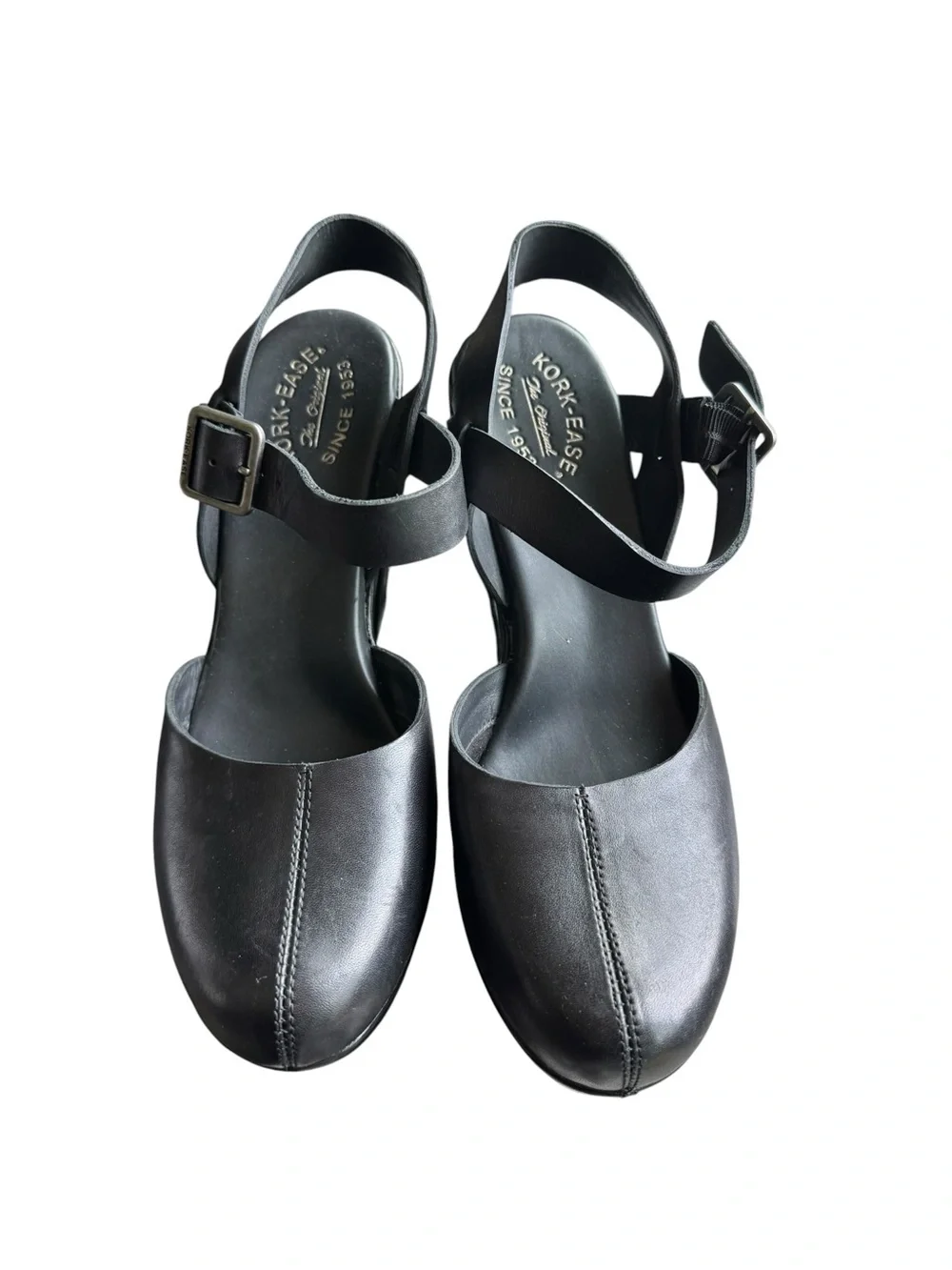 Kork-Ease Black Leather Platform Mary Jane Heels Chunky Y2K Size 11
